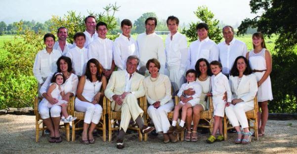 Nancy Corinne Pelosi's family picture, including her parents, siblings, brothers-in-law, nephew, and nieces.